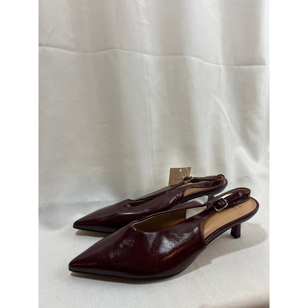 A New Day Burgundy Slingback Kitten Heels Pointed Toe Pumps Size 8.5 NEW